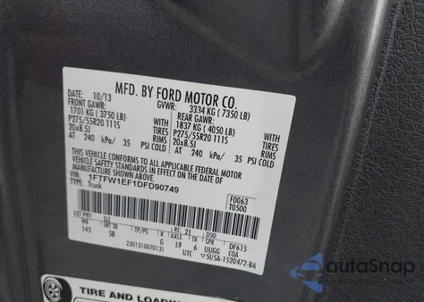 2013 Ford F-150 Fx4 z USA, uszkodzony, nr VIN 1FTFW1EF1DFD90749